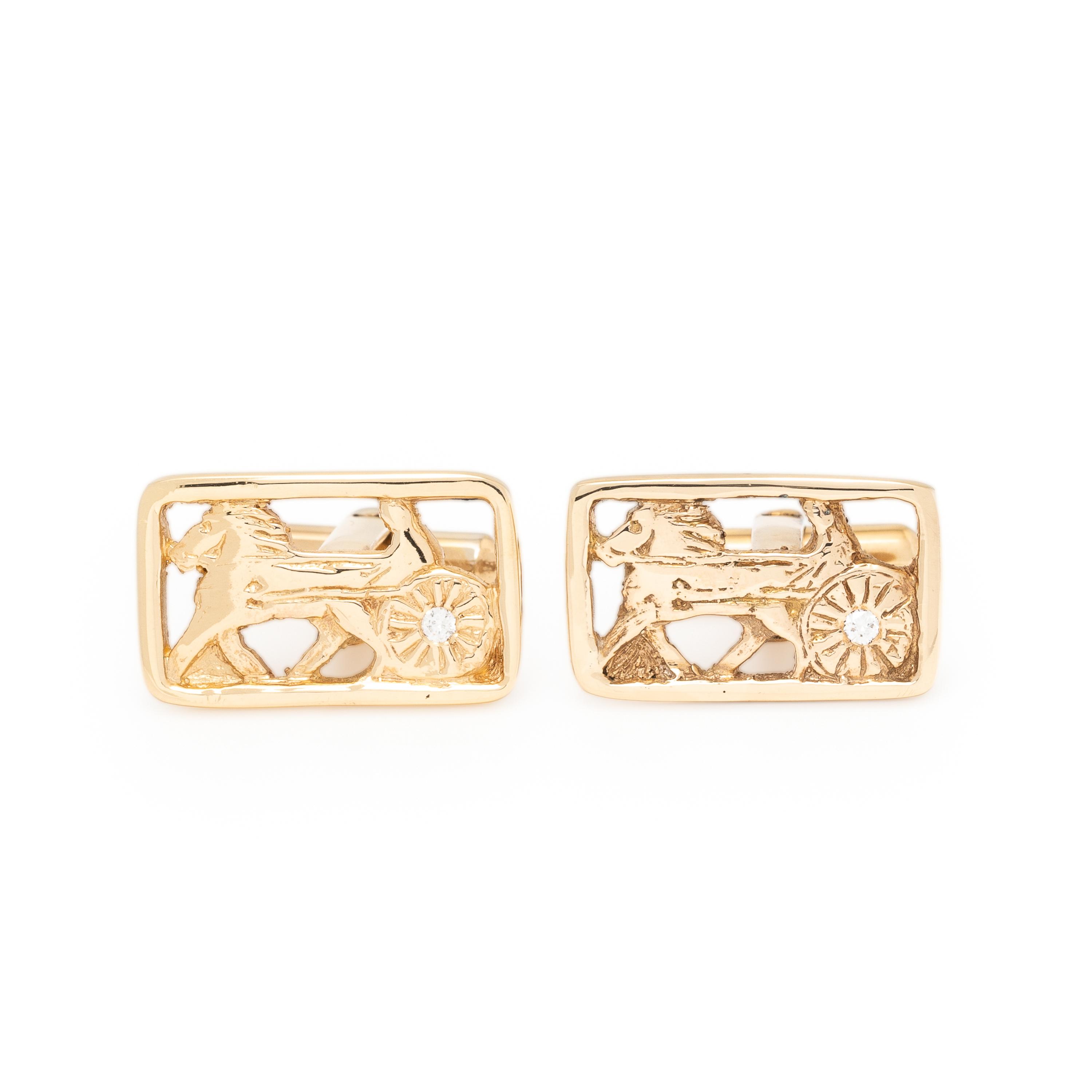 Yellow Gold and Diamond Equestrian Cufflinks