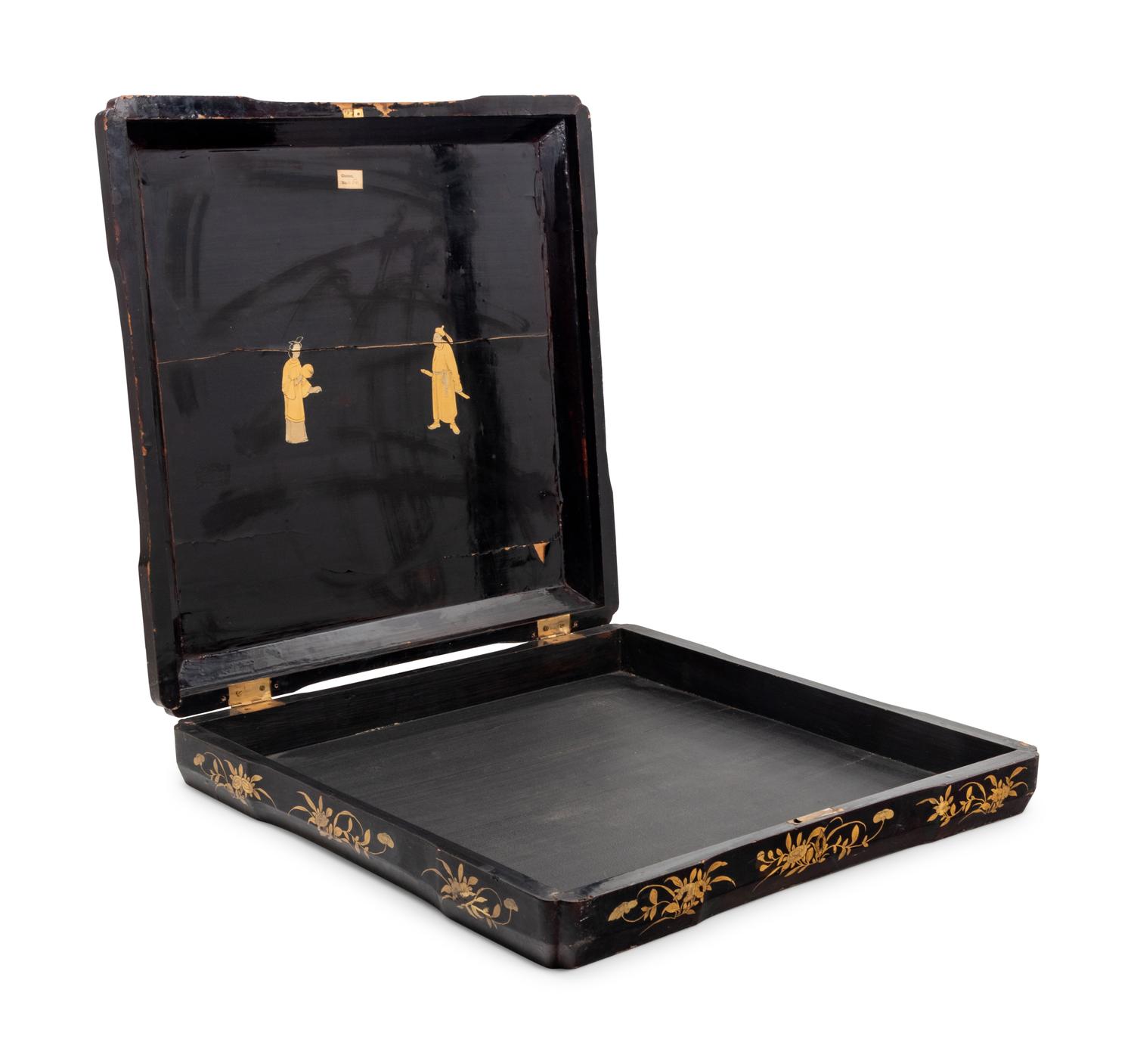 A Large Chinese Export Gilt Decorated Red and Black Lacquer Box