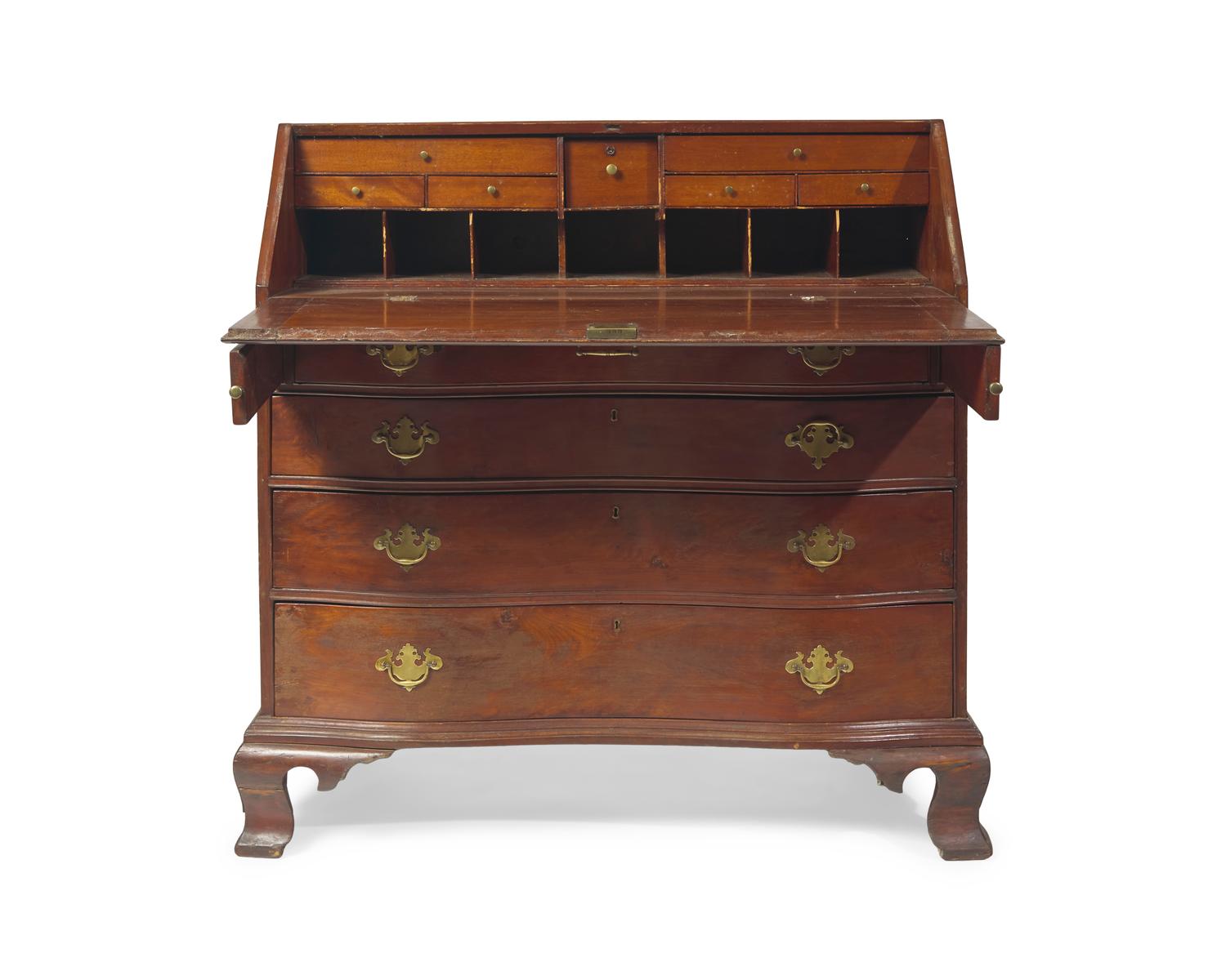 A Chippendale Cherry Oxbow Slant-Front Desk
