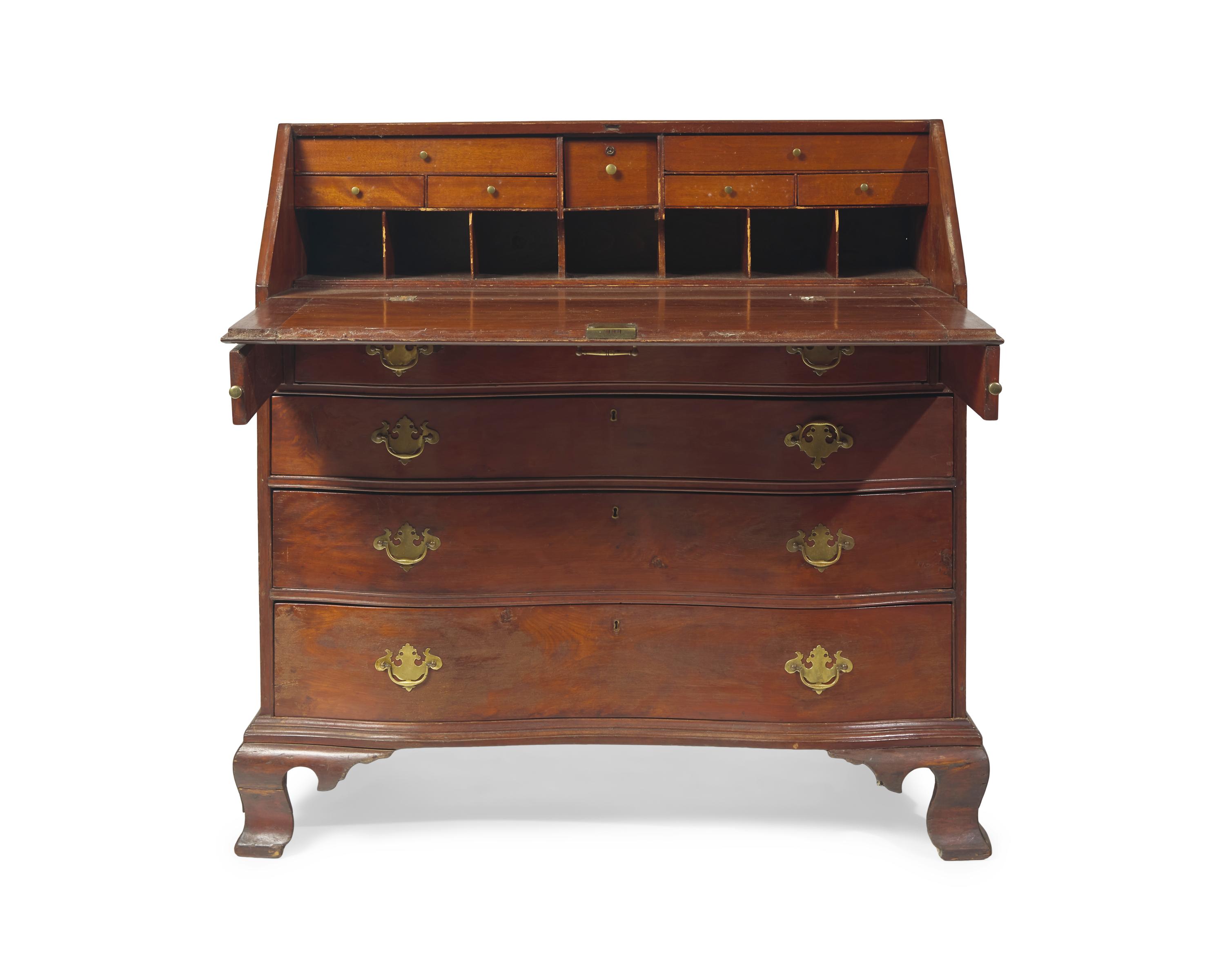 A Chippendale Cherry Oxbow Slant-Front Desk