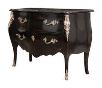 A Pair of Ralph Lauren Silvered Bronze-Mounted Marble-Top Ebonized Commodes