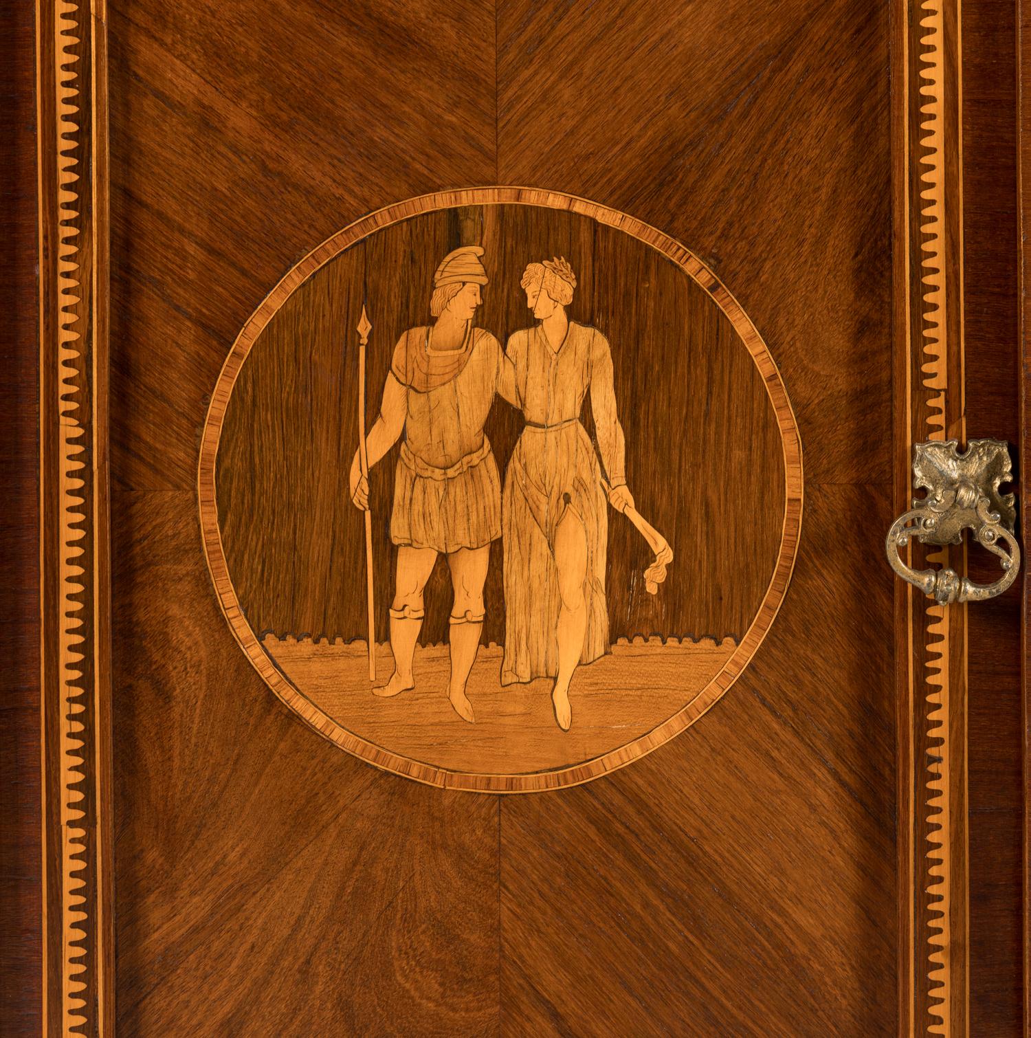 An Italian Neoclassical Style Bookmatch Veneered and Marquetry Cabinet