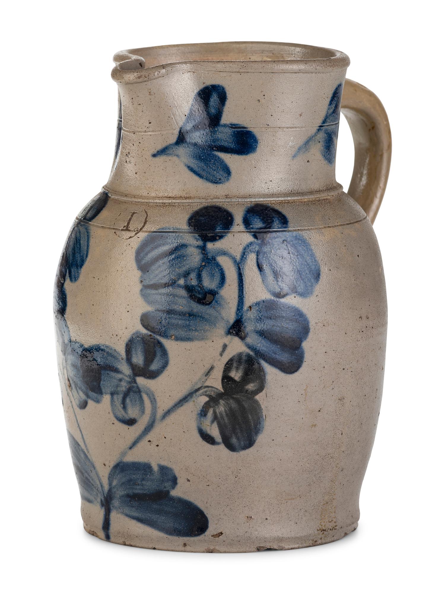A One Gallon Cobalt Decorated Stoneware Pitcher