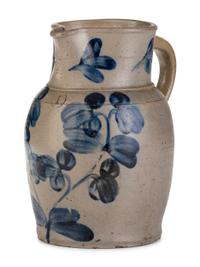A One Gallon Cobalt Decorated Stoneware Pitcher