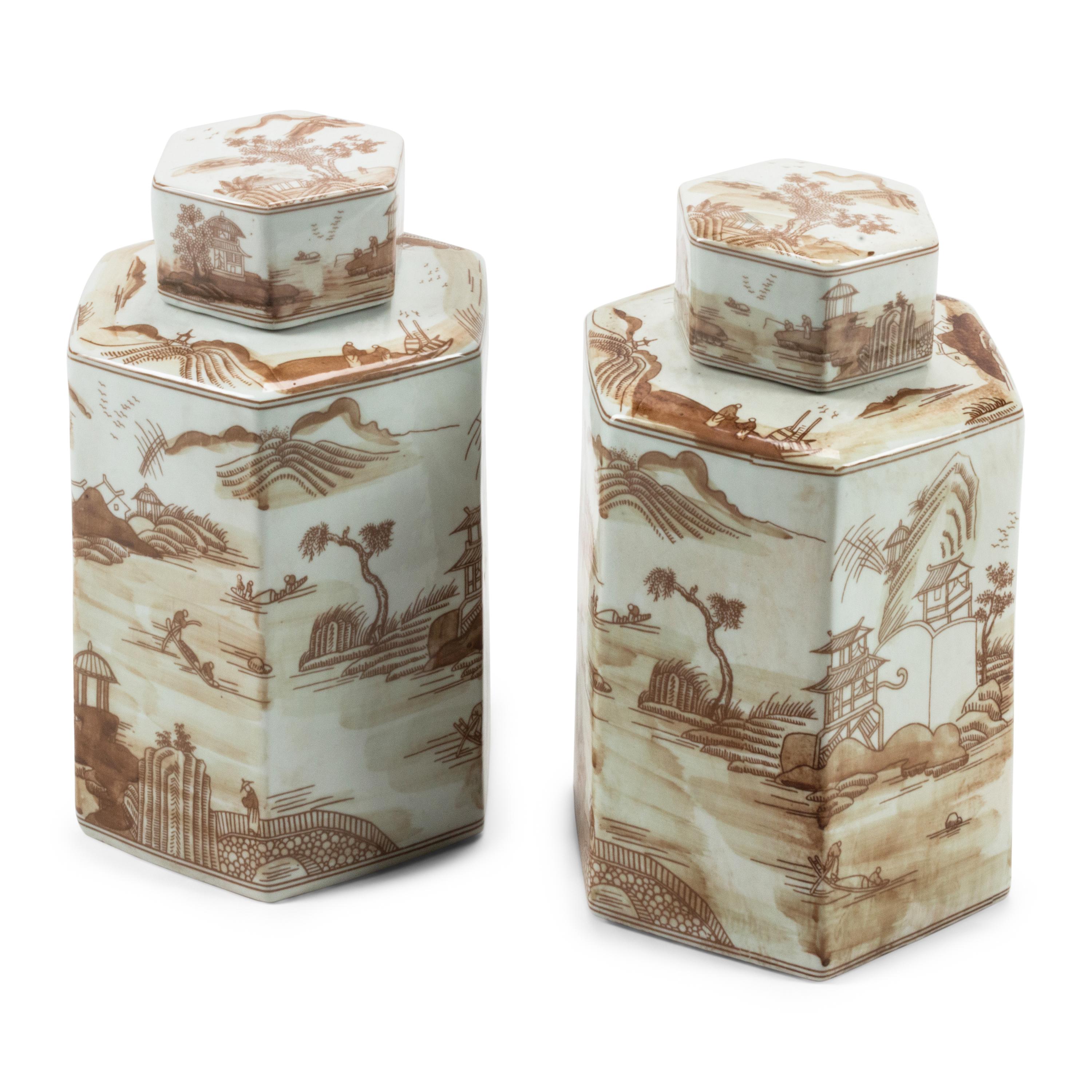 A Pair of Chinese Porcelain Hexagonal Tea Caddies