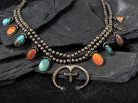 Sterling Silver, Turquoise, and Spiny Oyster Squash Blossom Necklace