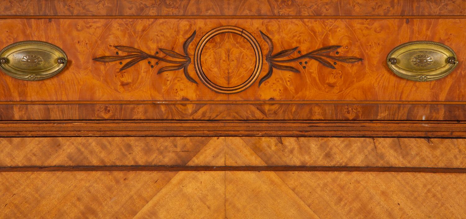 A French Empire Style Burl and Walnut Veneered Tall Chest — 20th Century