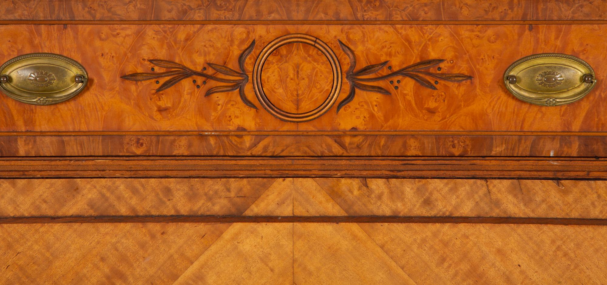 A French Empire Style Burl and Walnut Veneered Tall Chest — 20th Century