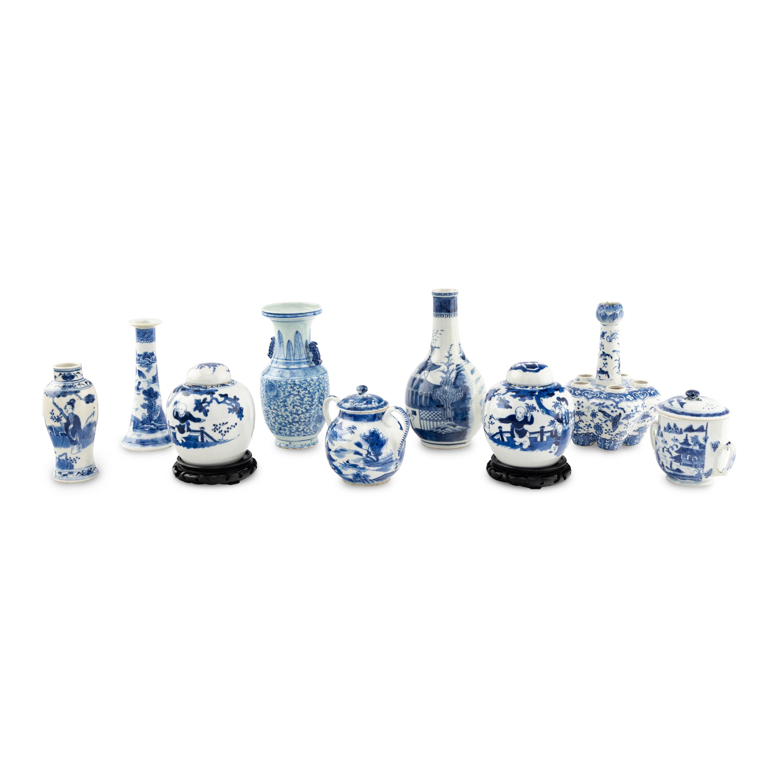 A Collection of Chinese Export Blue and White Porcelain Vases and Jars