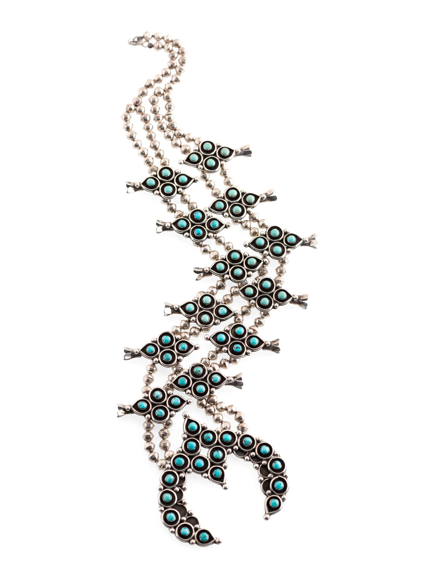 Navajo Silver and Turquoise Squash Blossom Necklace