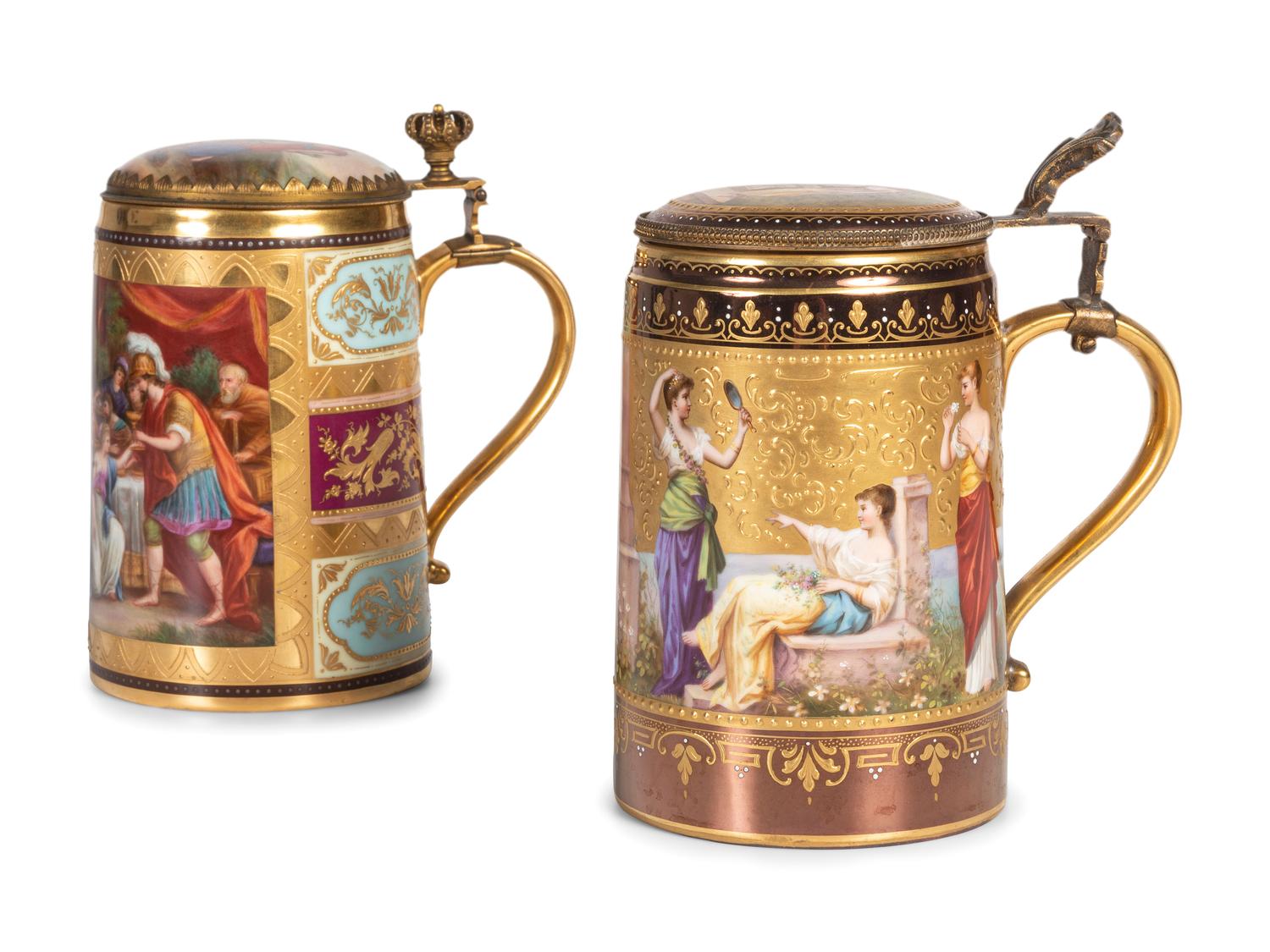Two Continental Porcelain Tankards