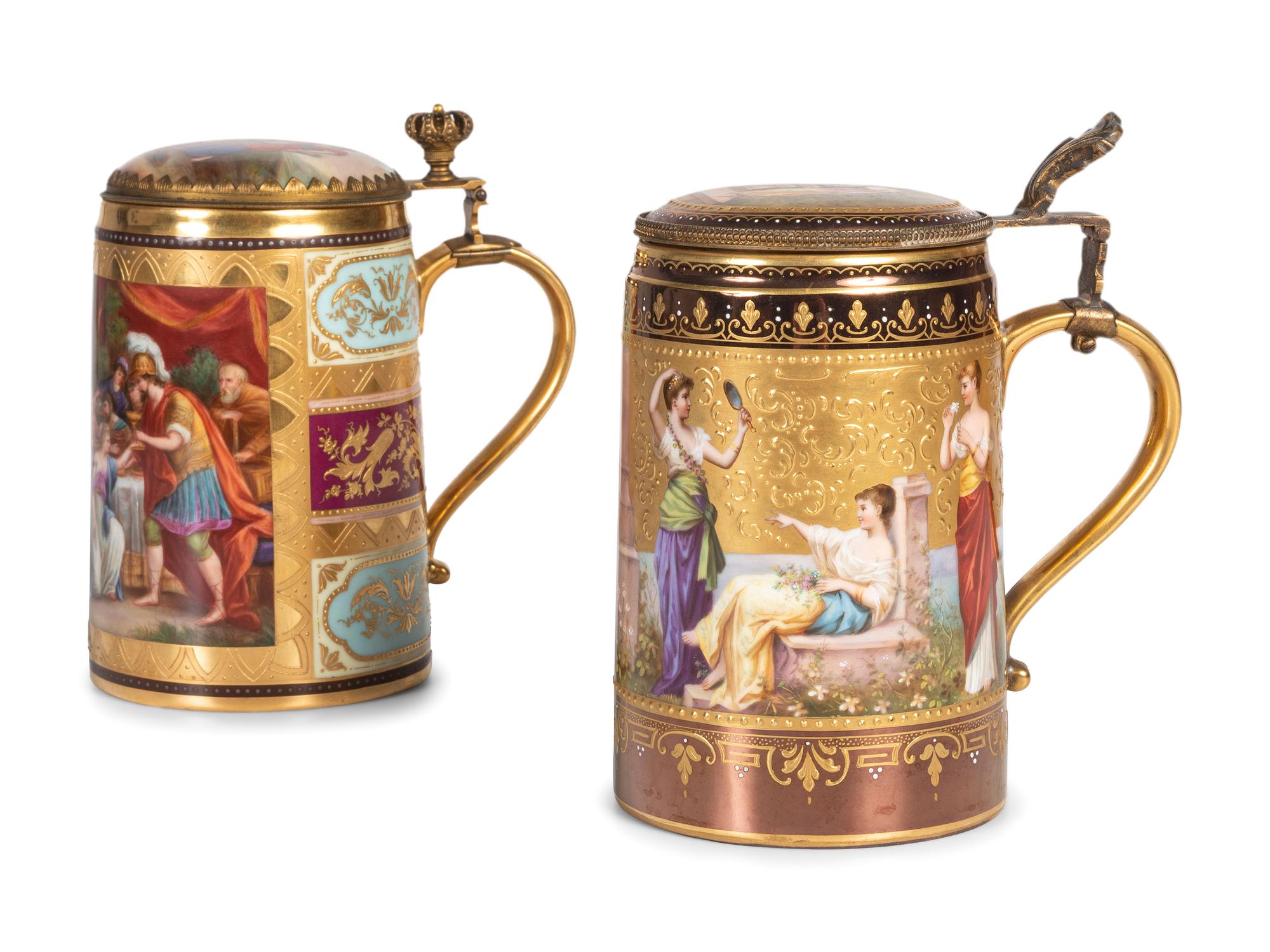 Two Continental Porcelain Tankards