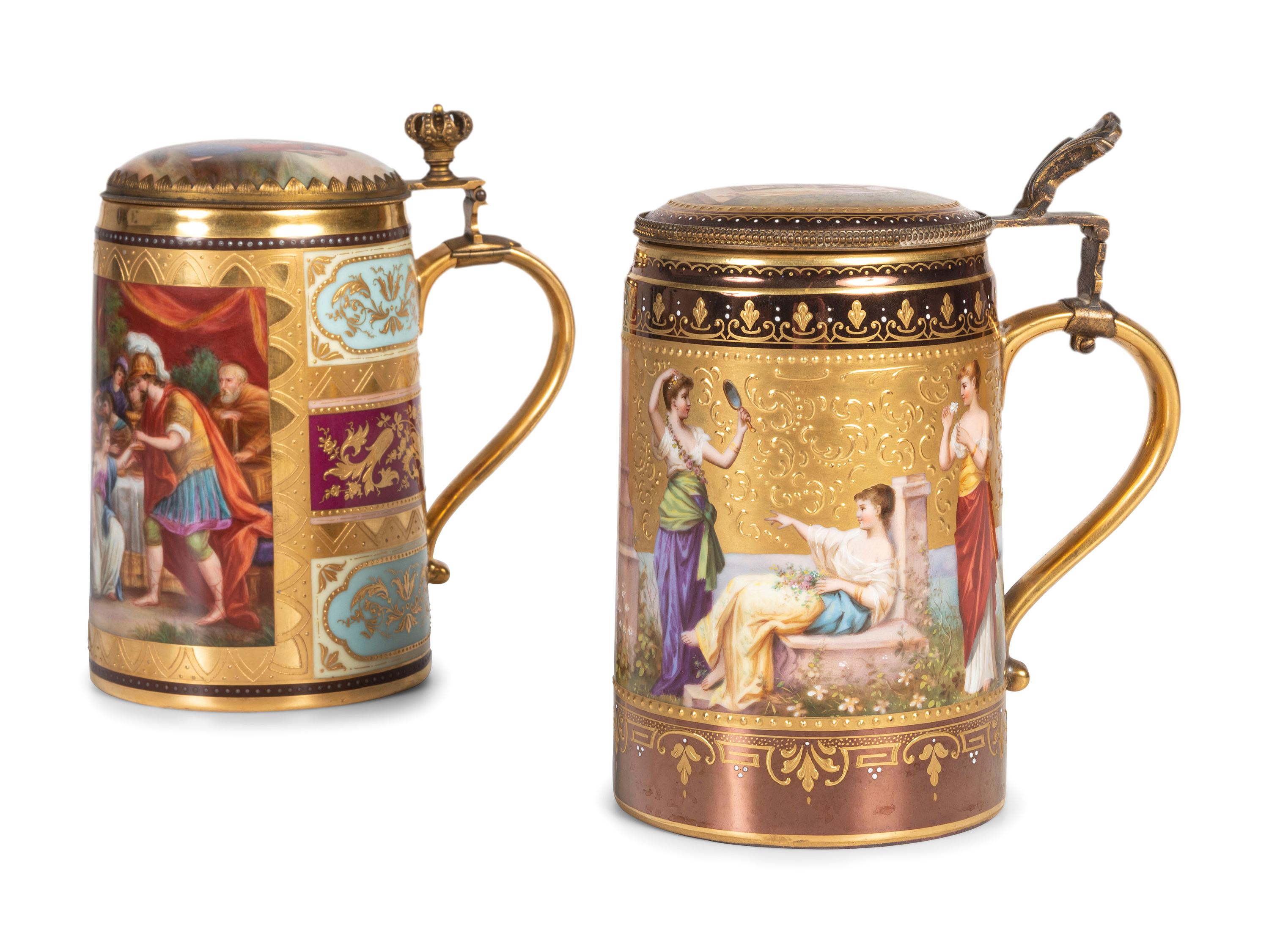 Two Continental Porcelain Tankards
