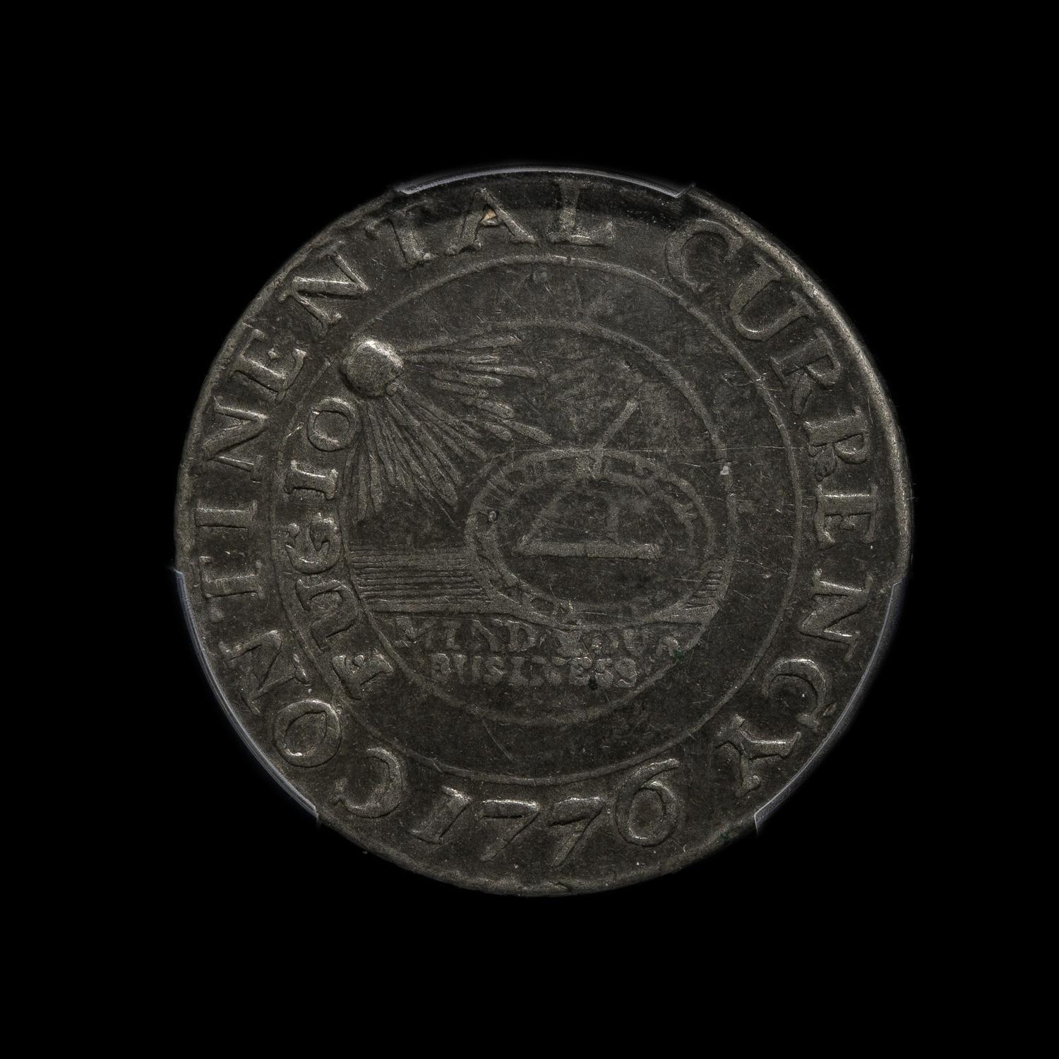 A 1776 Continental Currency Pewter ' Currency' $1 Coin [PCGS XF45; CAC Green Sticker]