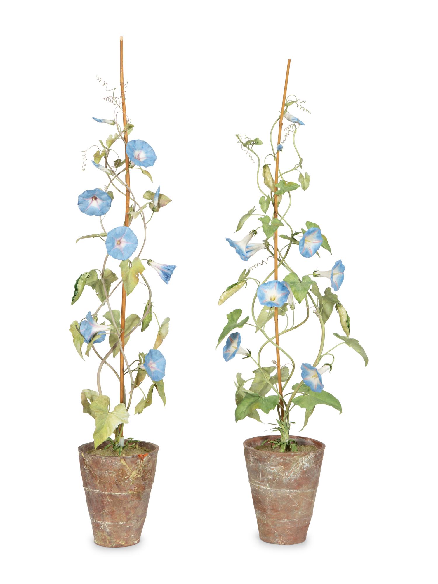 A Pair of Vladimir Kanevsky Porcelain and Painted Copper Models of Morning Glories