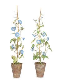 A Pair of Vladimir Kanevsky Porcelain and Painted Copper Models of Morning Glories
