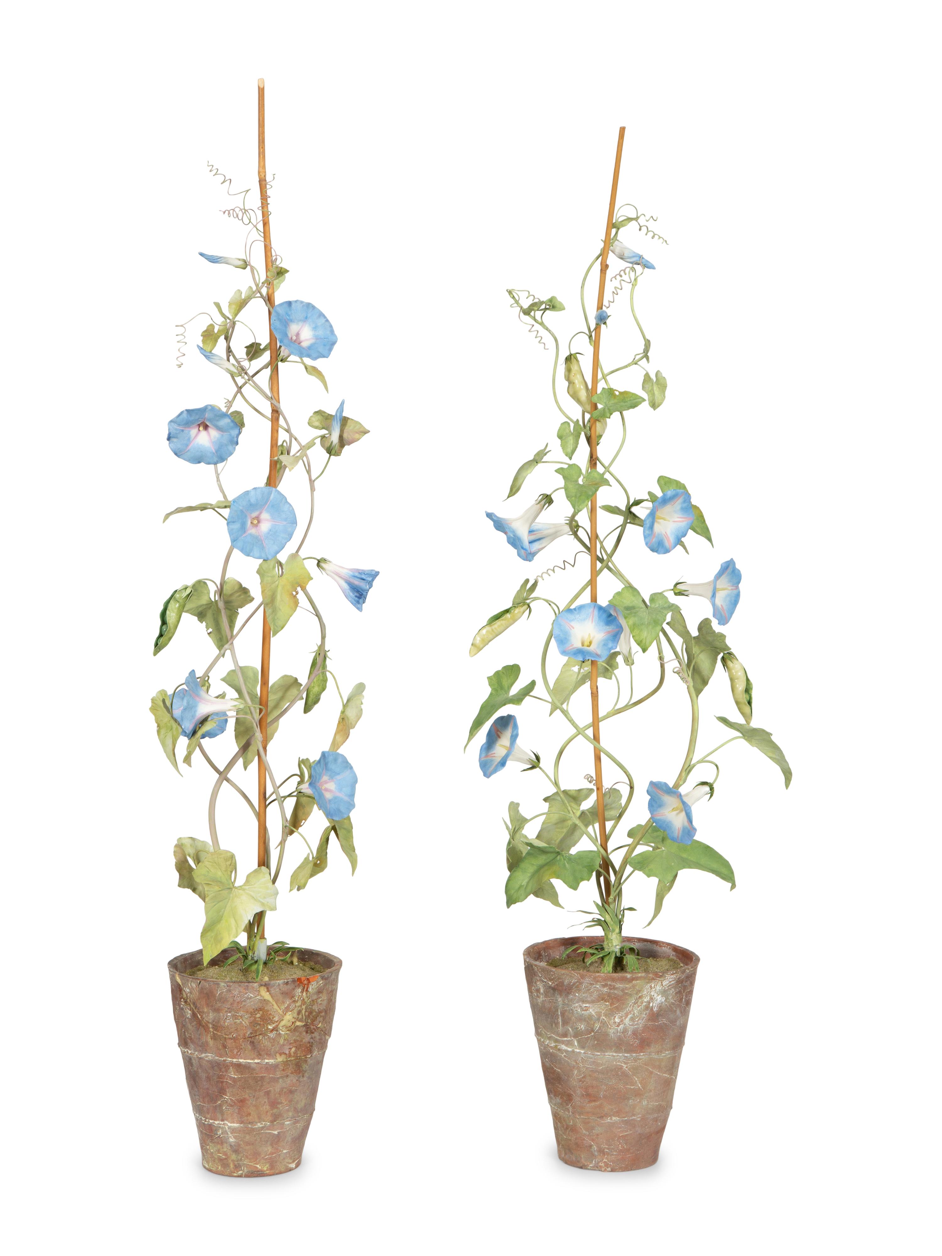 A Pair of Vladimir Kanevsky Porcelain and Painted Copper Models of Morning Glories