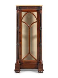 An English Part-Ebonized Rosewood Marble-Top Vitrine Cabinet