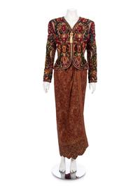 Oscar de la Renta Beaded Jacket and Skirt Ensemble, 1980-90s