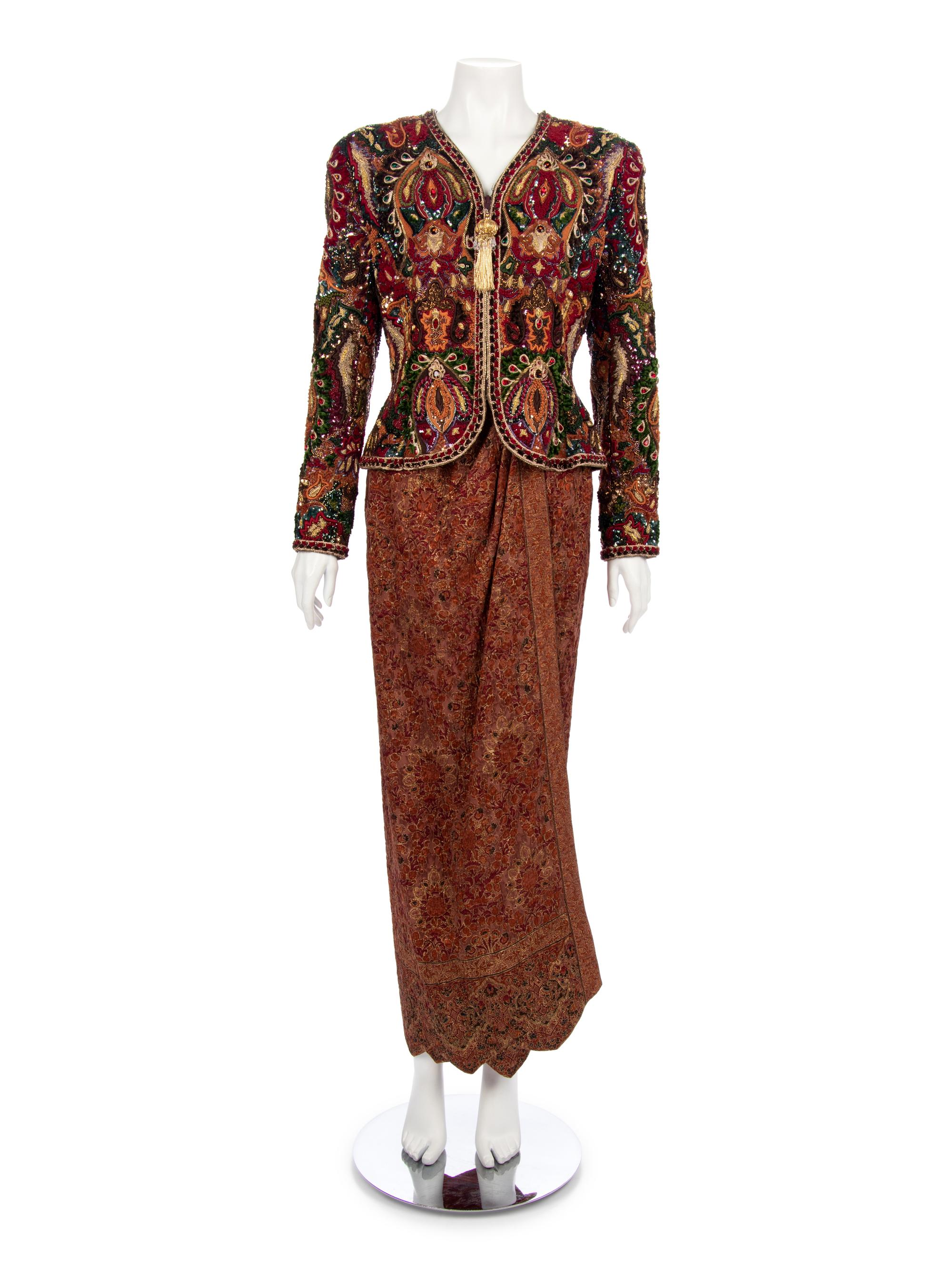 Oscar de la Renta Beaded Jacket and Skirt Ensemble, 1980-90s