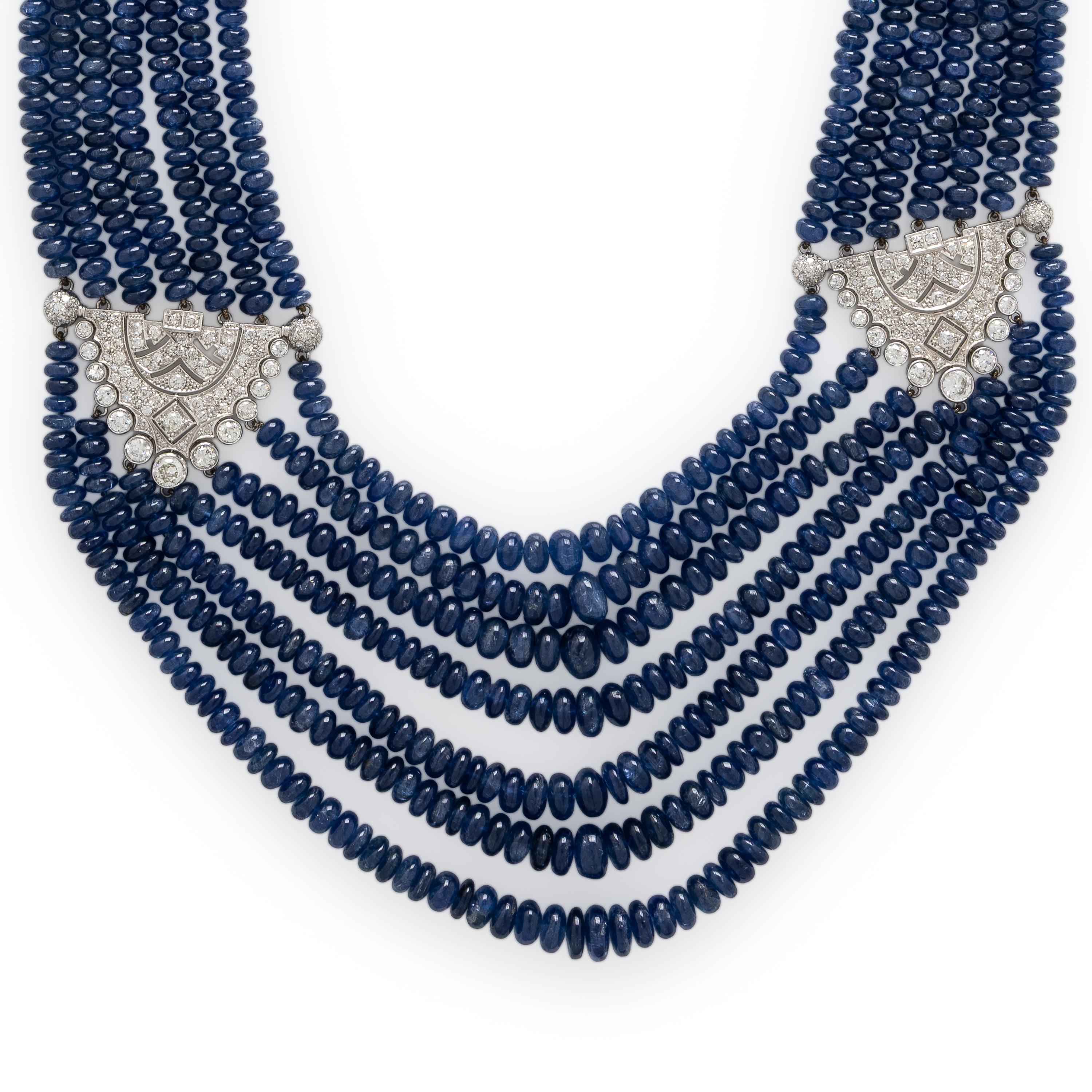 Sapphire Bead and Diamond Multistrand Necklace