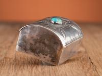 Navajo Stamped Silver and Turquoise Box, Crafted from a Repurposed Ketoh