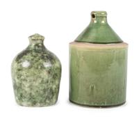 Two Stoneware Birdhouses in Green Glaze