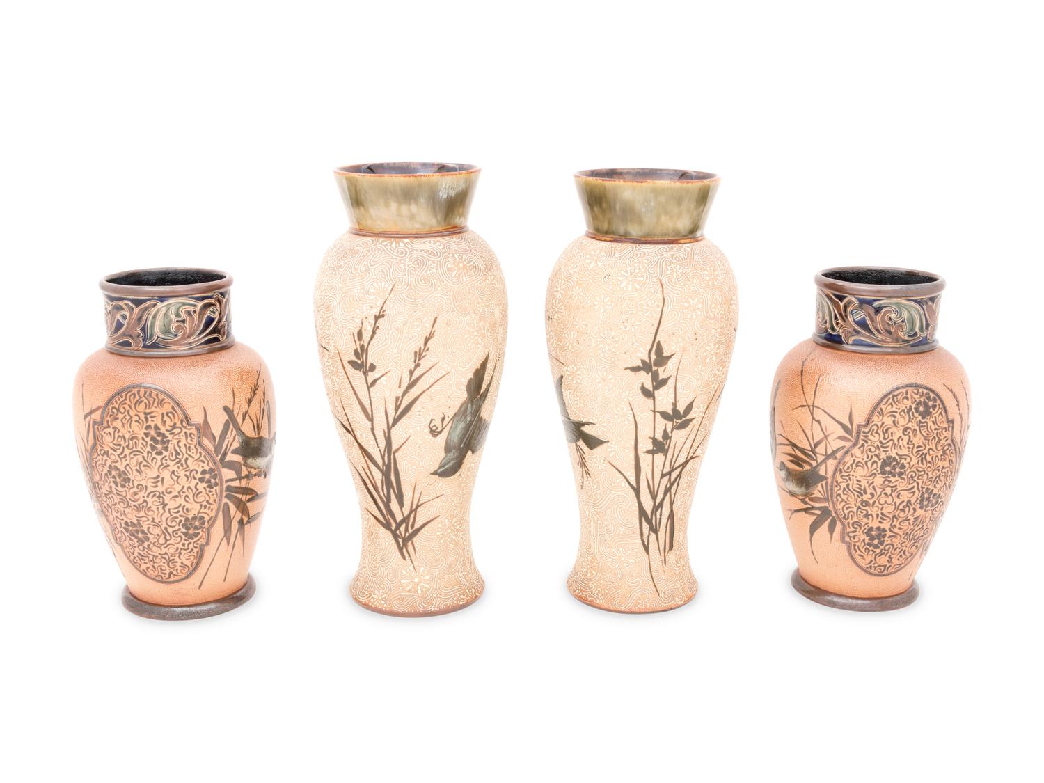 Two Pairs of Doulton Lambeth Stoneware Vases