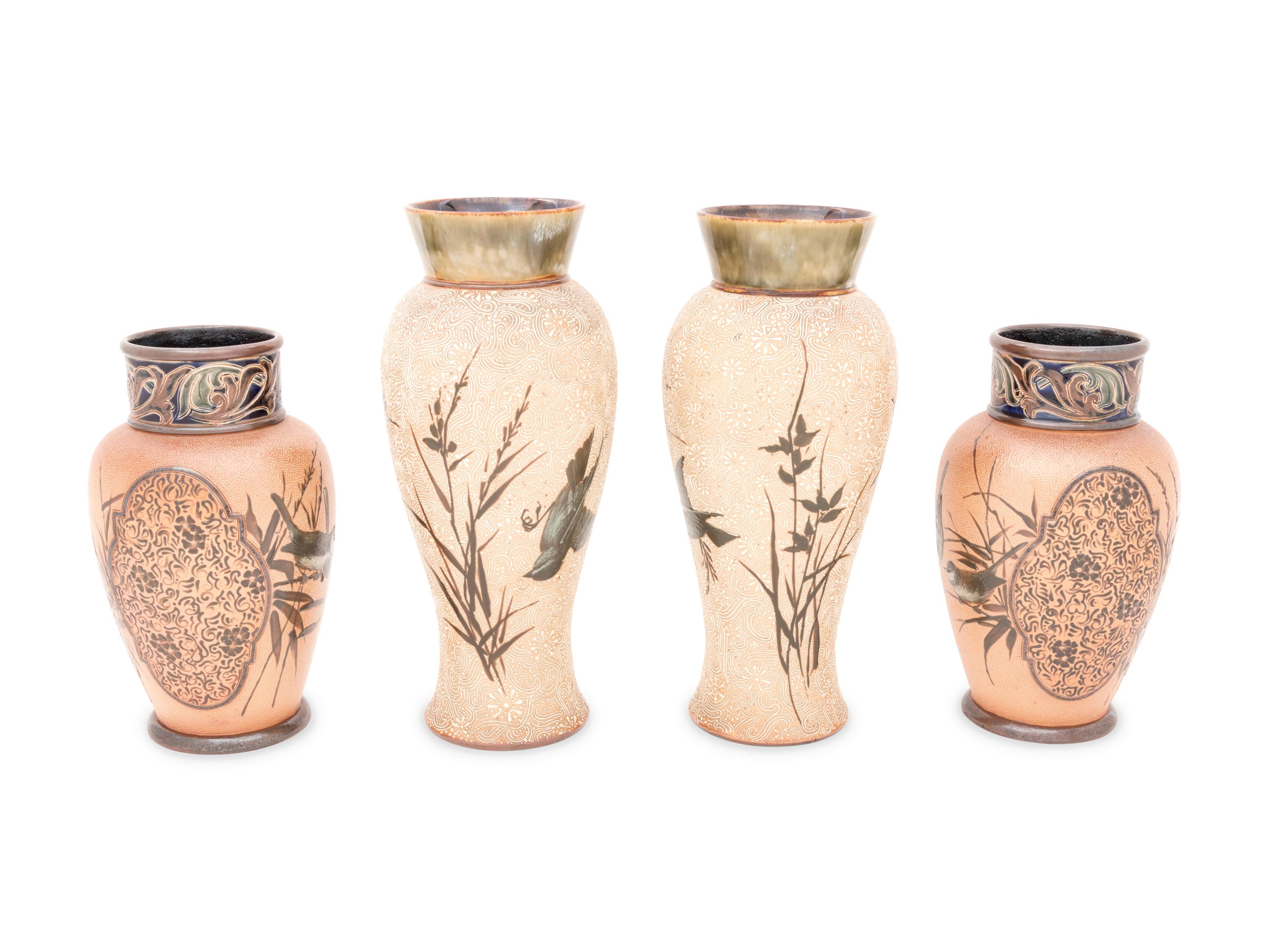 Two Pairs of Doulton Lambeth Stoneware Vases