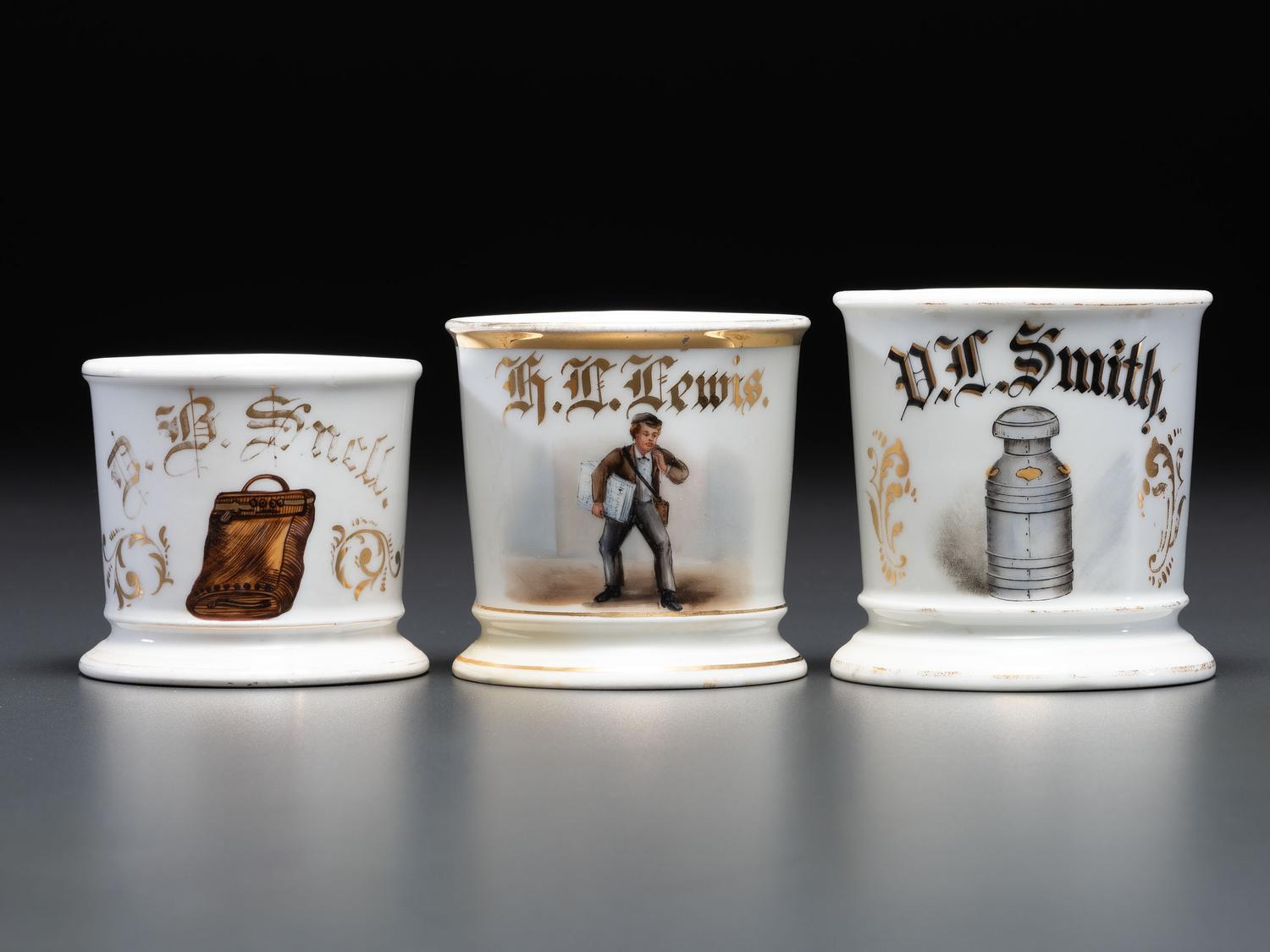 Three Delivery Porcelain Occupational Shaving Mugs