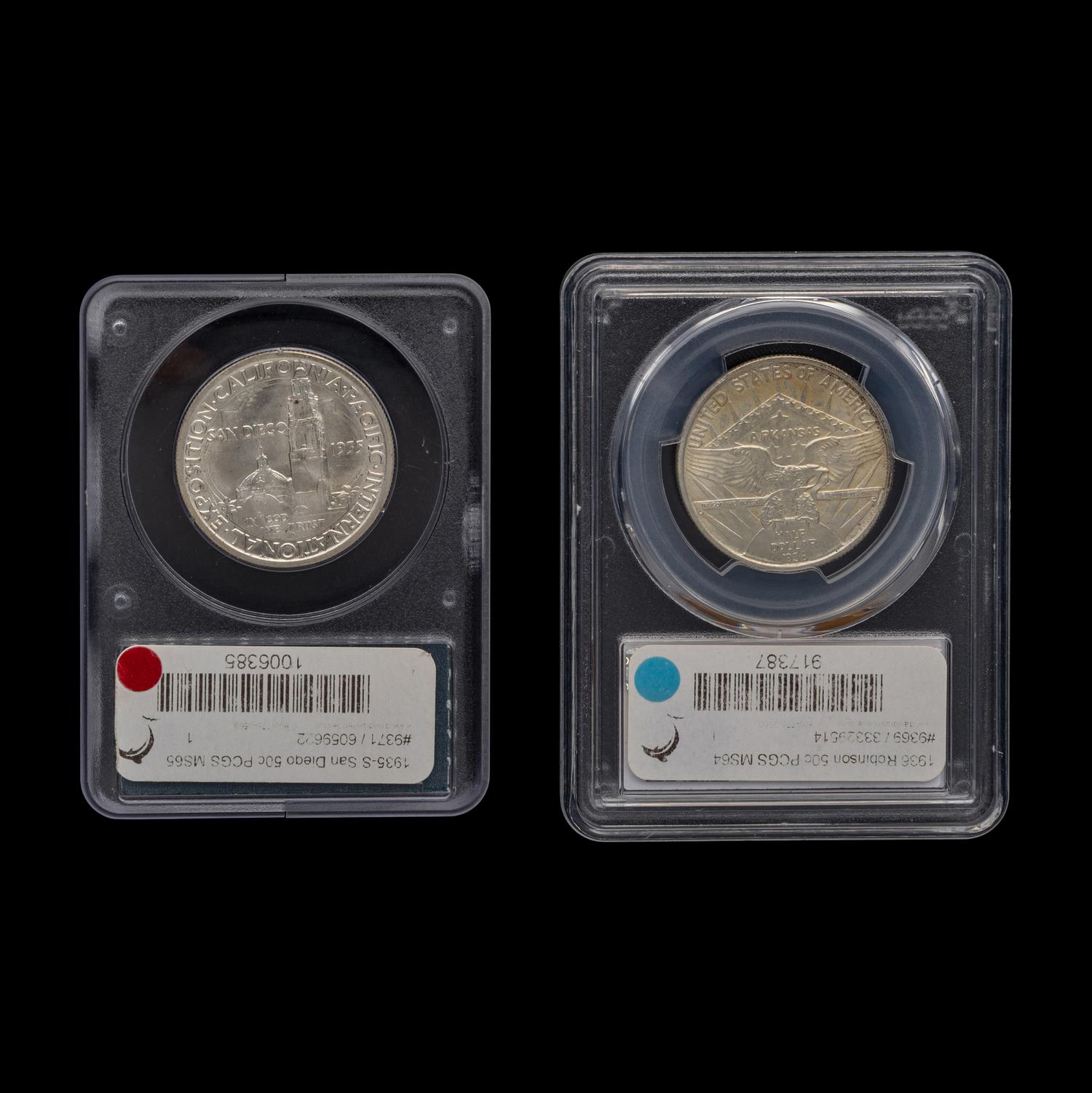 A 1936-S San Diego Commemorative 50c Coin [PCGS MS65] and a 1936 Joseph T. Robinson Commemorative 50c Coin [PCGS MS64]
