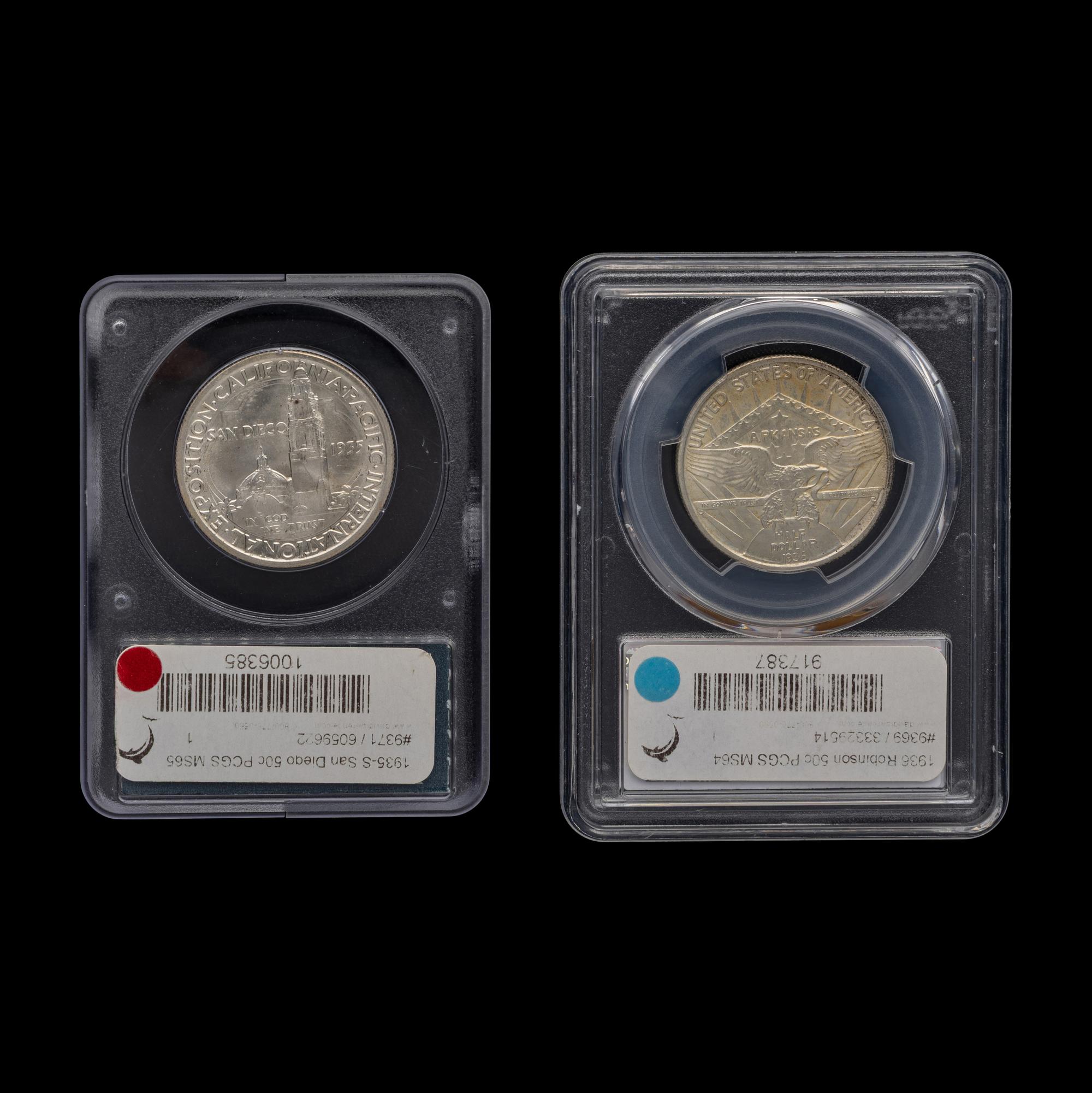 A 1936-S San Diego Commemorative 50c Coin [PCGS MS65] and a 1936 Joseph T. Robinson Commemorative 50c Coin [PCGS MS64]