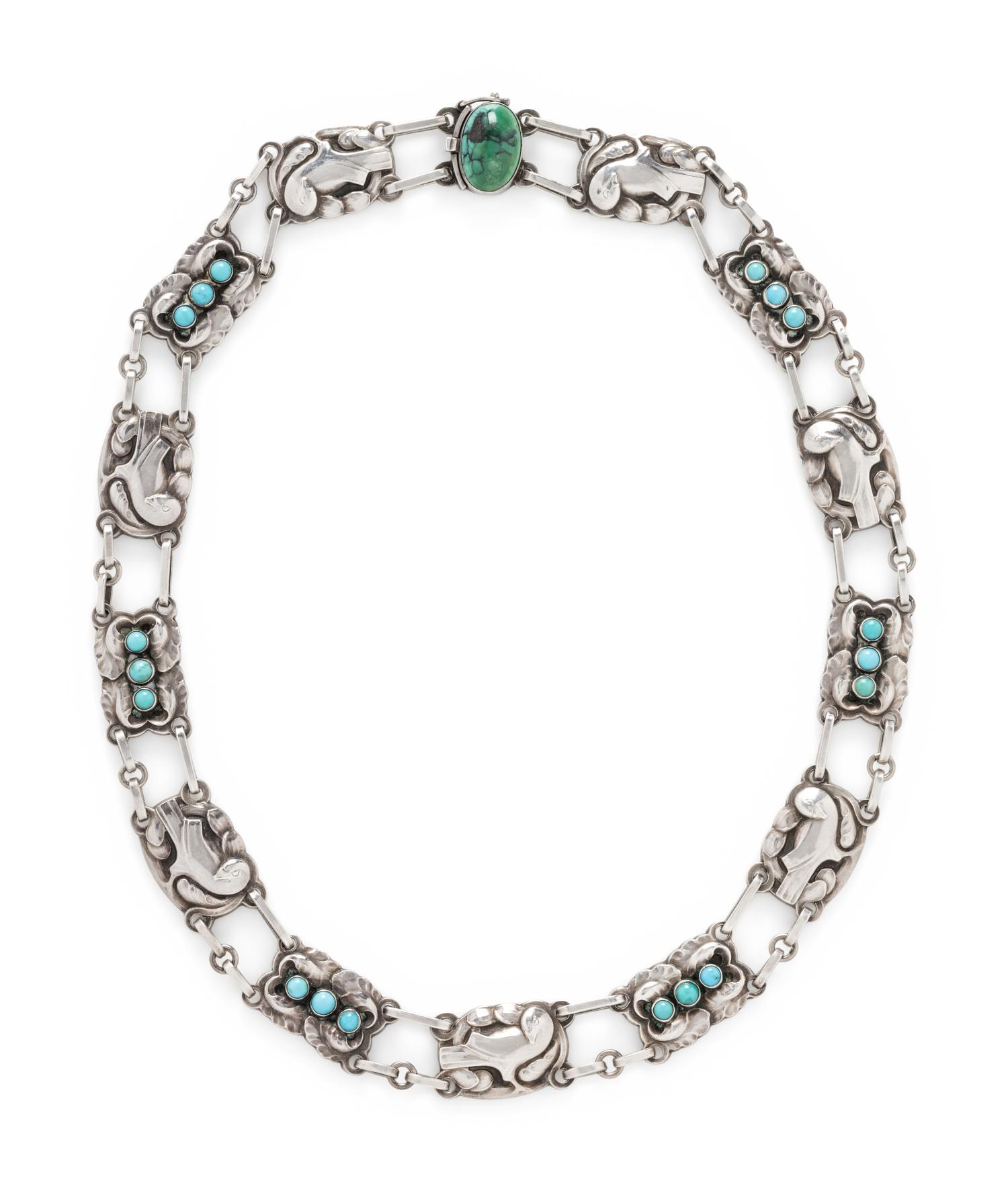 GEORG JENSEN, STERLING SILVER AND TURQUOISE NECKLACE
