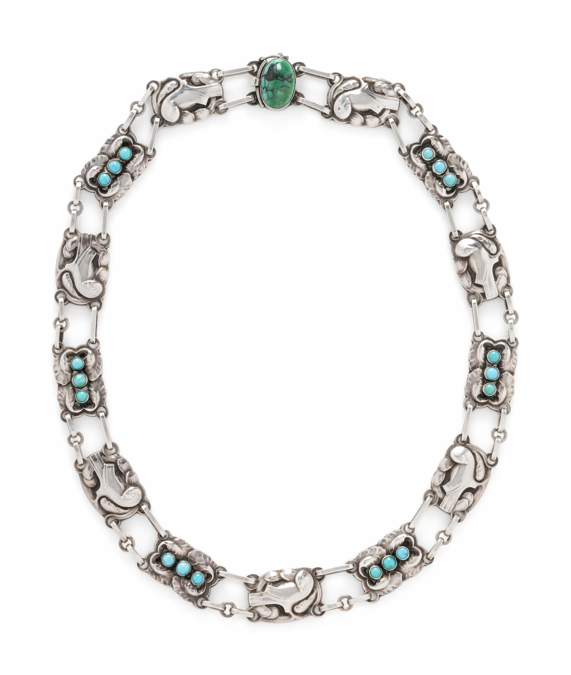 GEORG JENSEN, STERLING SILVER AND TURQUOISE NECKLACE