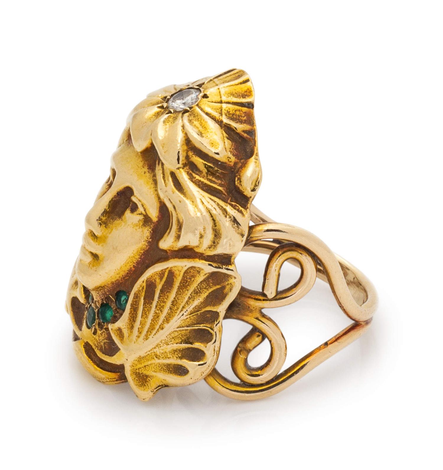 A Yellow Gold, Diamond and Emerald Ring,