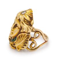 A Yellow Gold, Diamond and Emerald Ring,