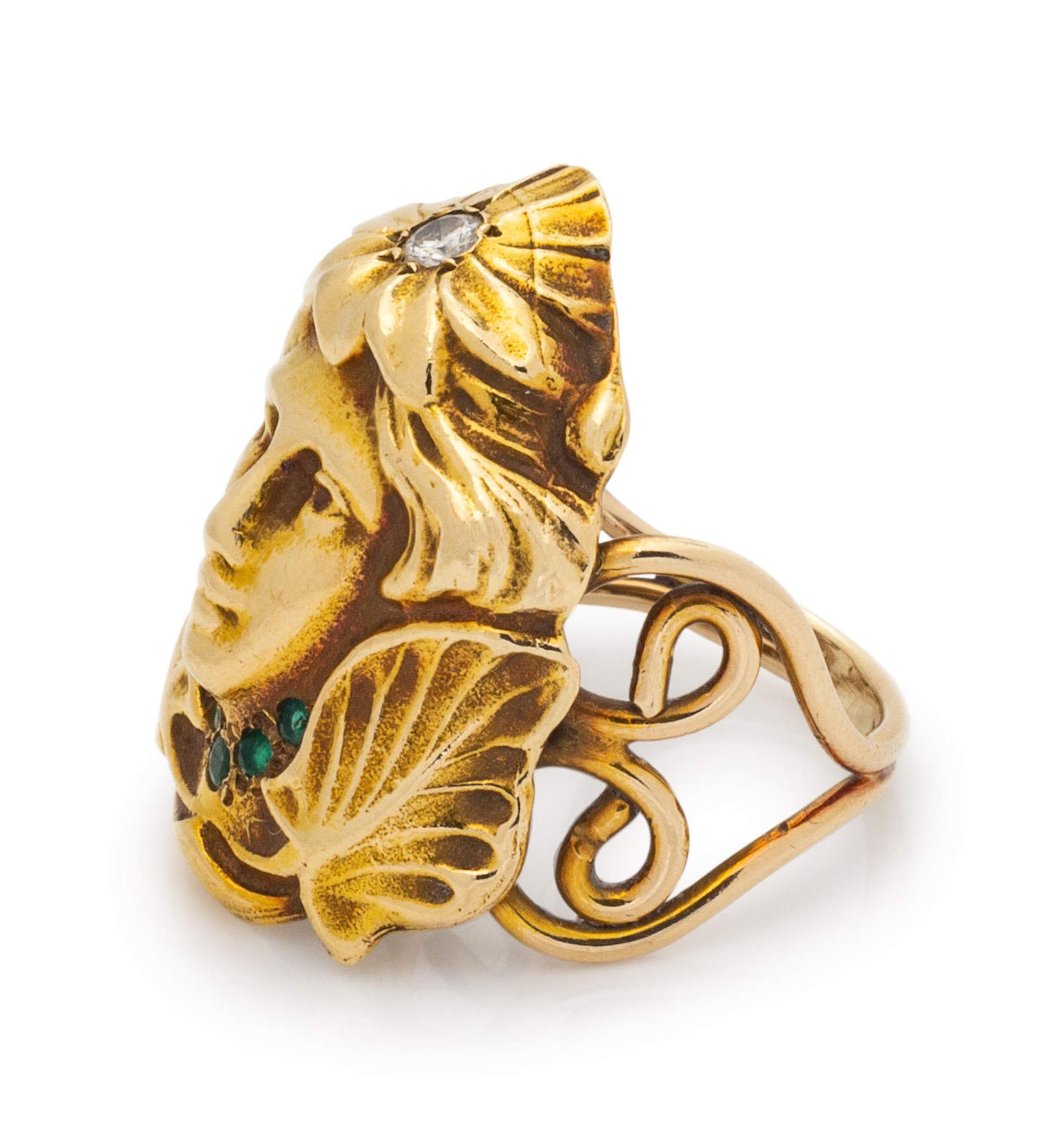A Yellow Gold, Diamond and Emerald Ring,
