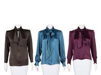 Three Yves Saint Laurent Haute Couture Silk Satin Blouses, 1979-81