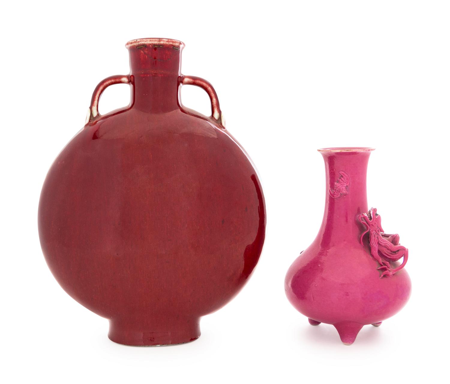 Two Monochrome Glazed Porcelain Vases