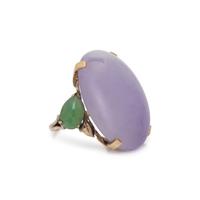 LAVENDER JADE, JADE, AND YELLOW GOLD RING