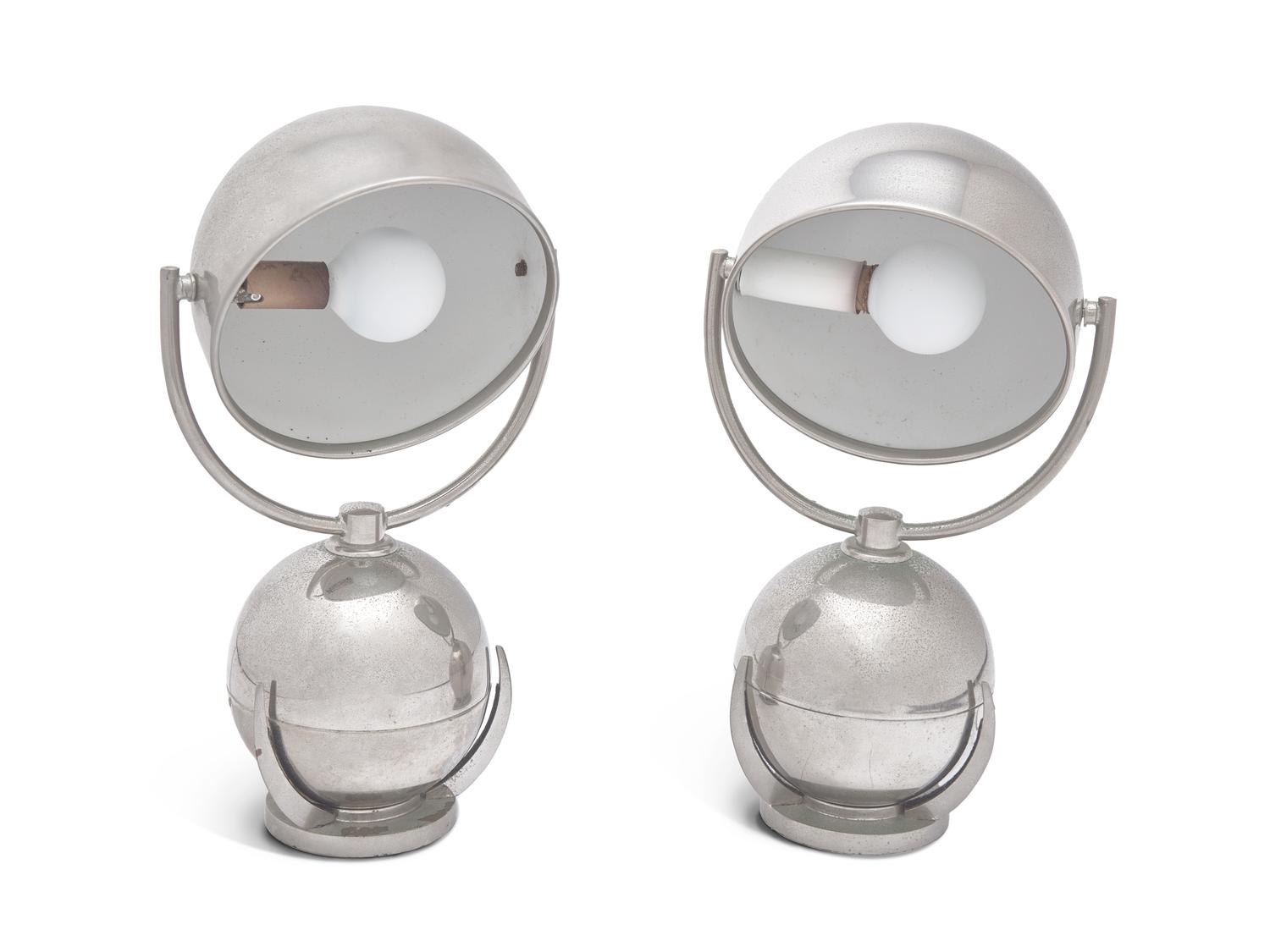 A Pair of Felix Aublet Nick-Plated Table Lamps
