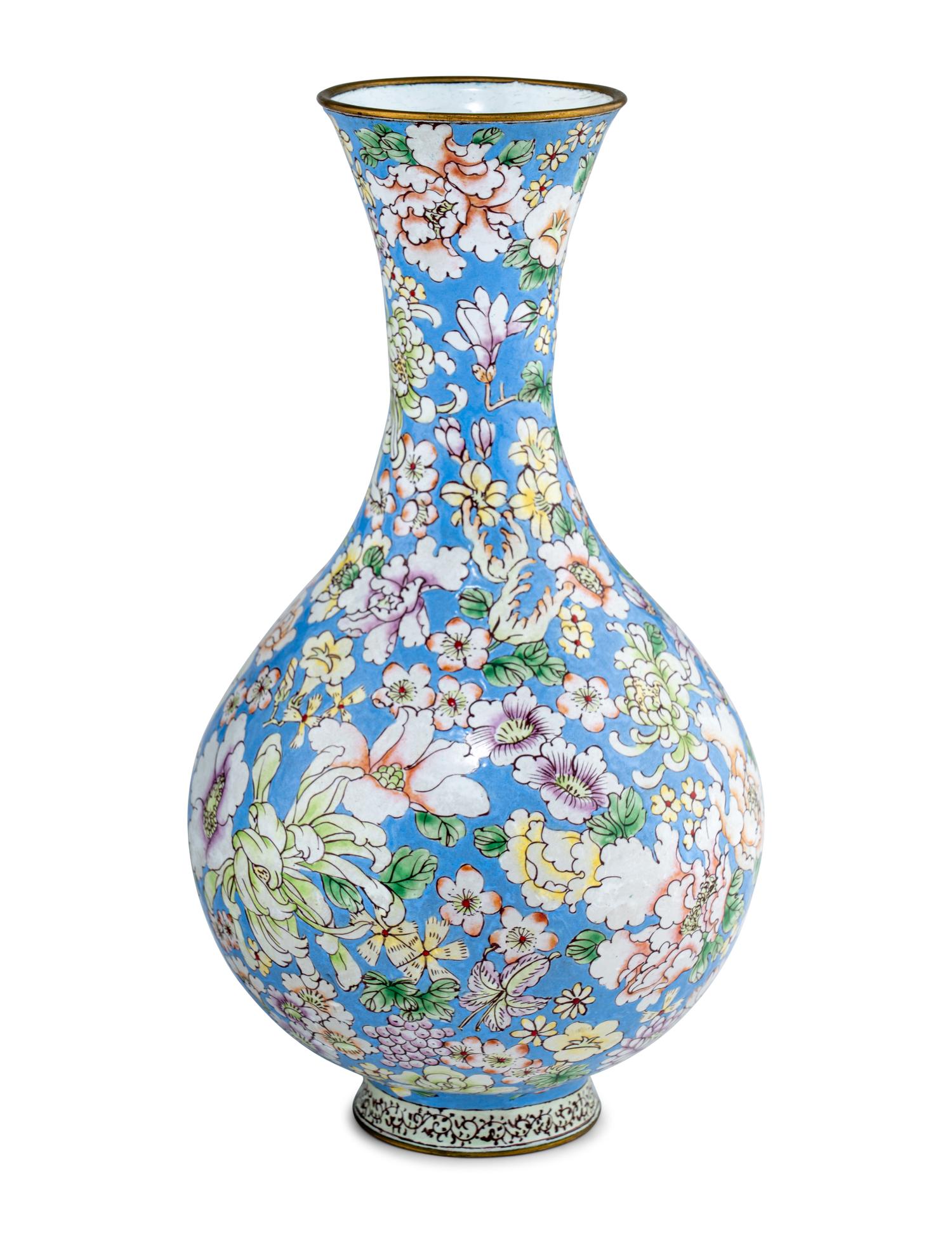 A Pair of Chinese Canton Enamel on Copper Vases