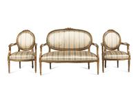 A Louis XVI Style Giltwood Three-Piece Seating Suite