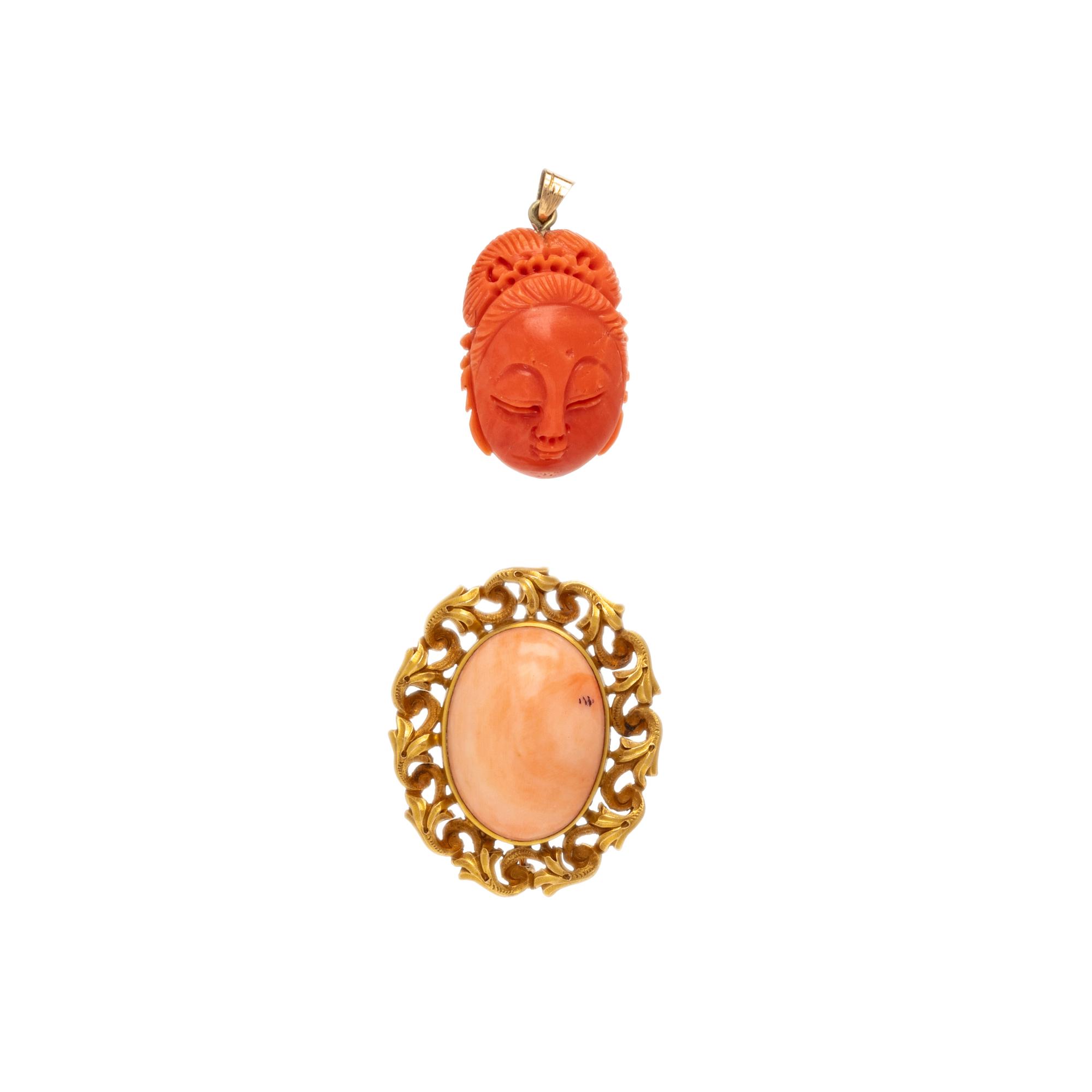 COLLECTION OF CORAL AND YELLOW GOLD JEWELRY