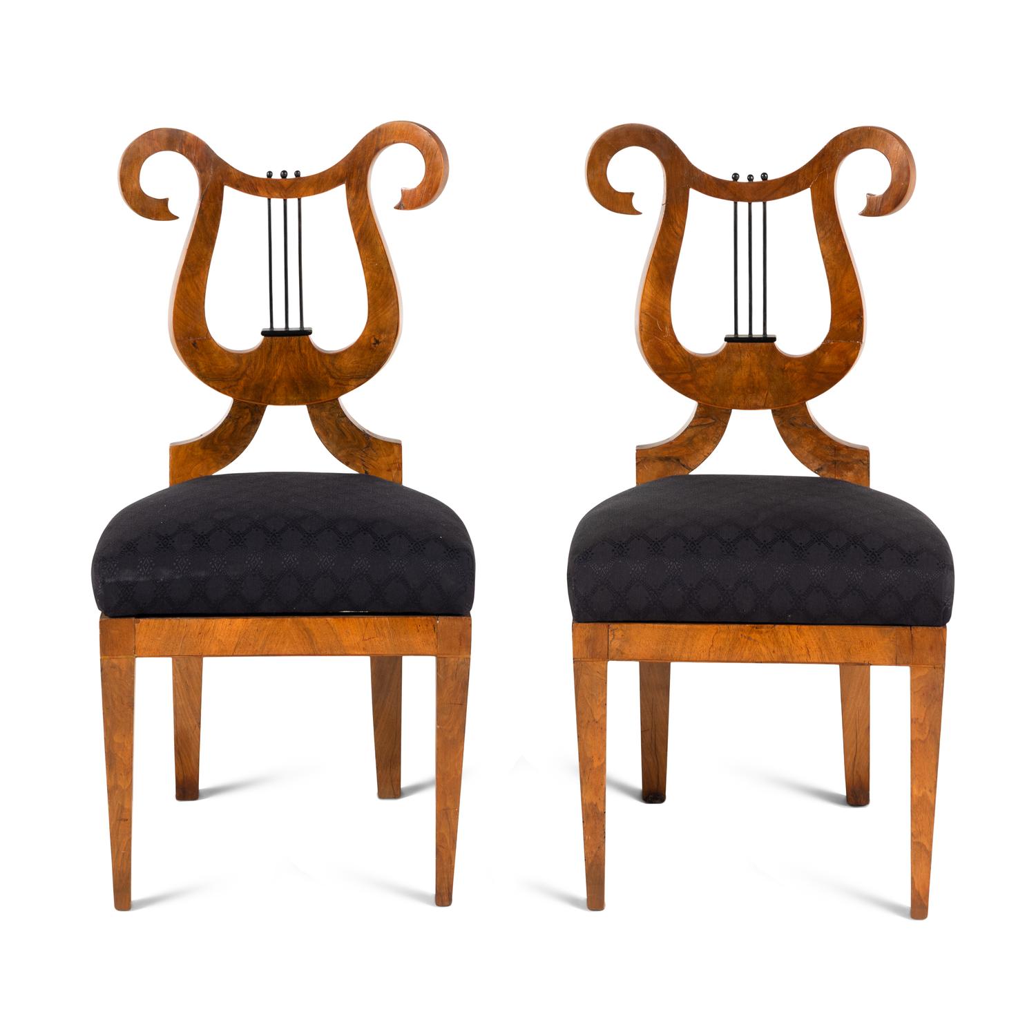 A Pair of Biedermeier Part Ebonized Walnut Side Chairs