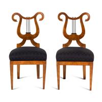 A Pair of Biedermeier Part Ebonized Walnut Side Chairs