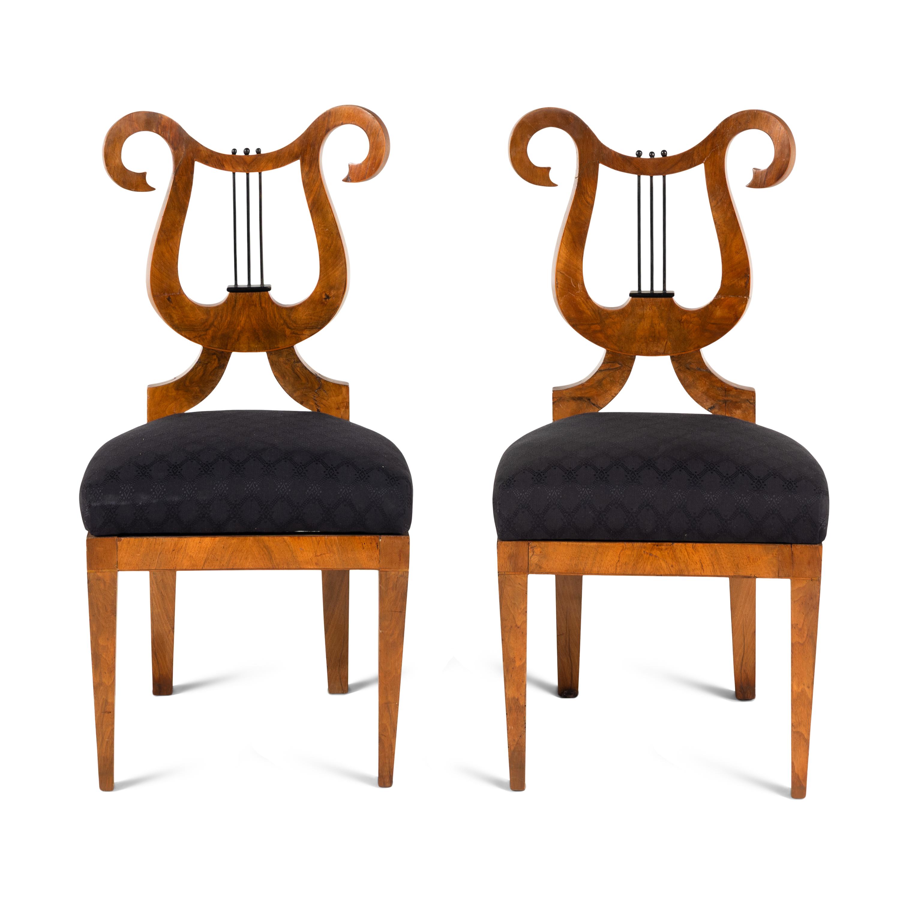 A Pair of Biedermeier Part Ebonized Walnut Side Chairs