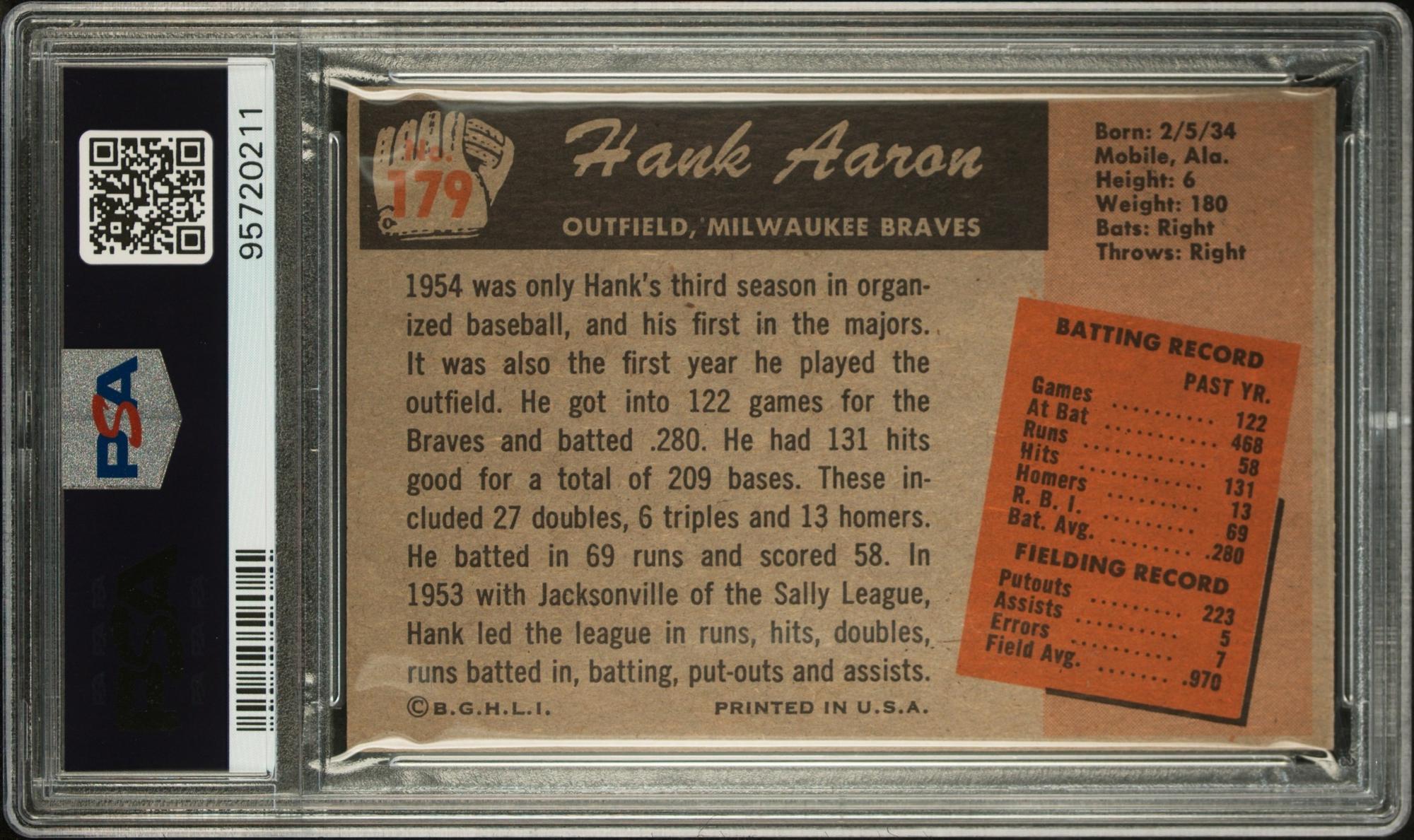 A 1955 Bowman Hank Aaron Baseball Card No. 179 (PSA 5.5 EX+)
