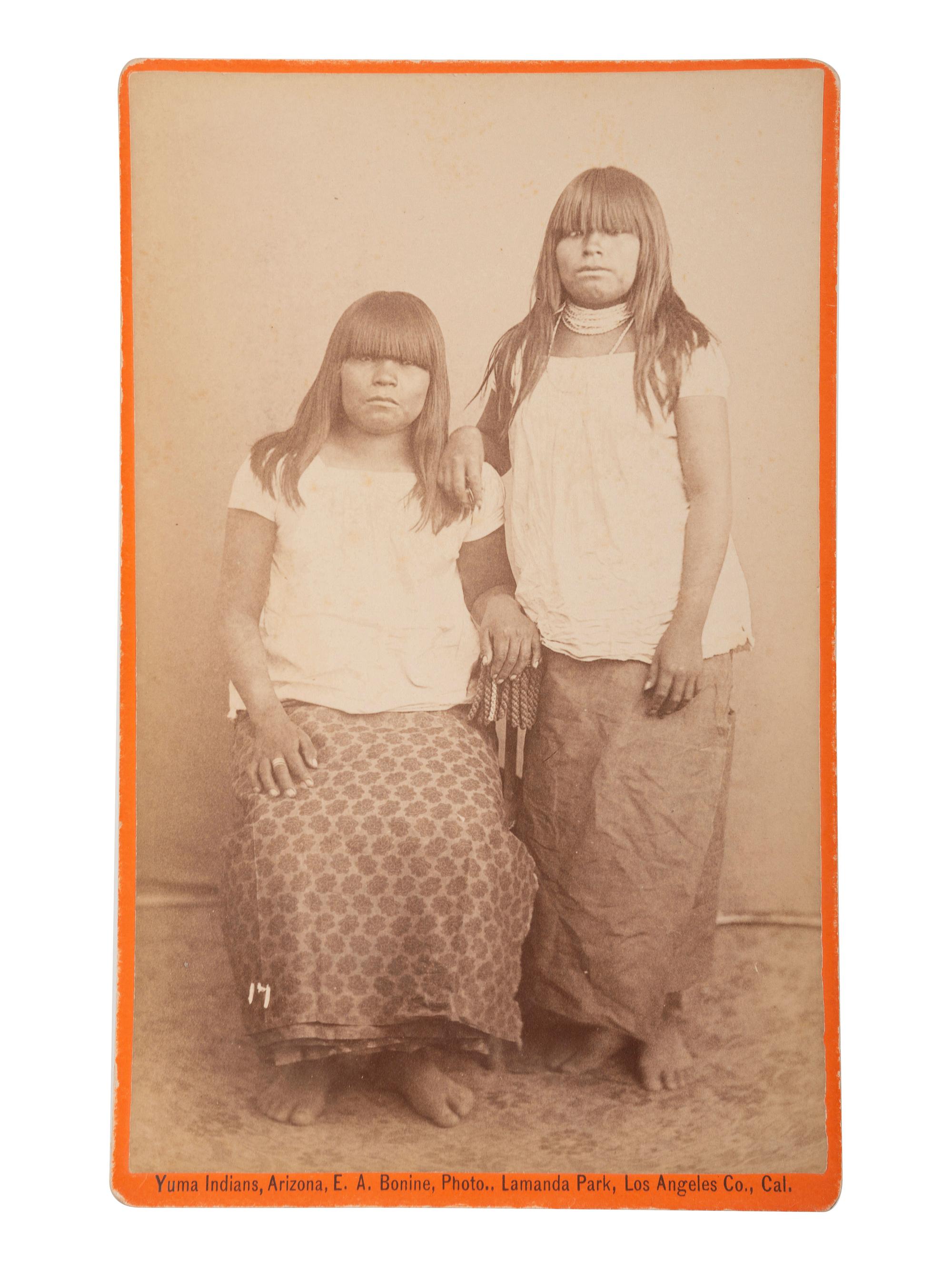 [NATIVE AMERICANS]. BONINE, E.A. (1843-1916), photographer. A group of 5 boudoir photographs of Yuma Indians. Yuma, Arizona and Los Angeles, California: [1880s].