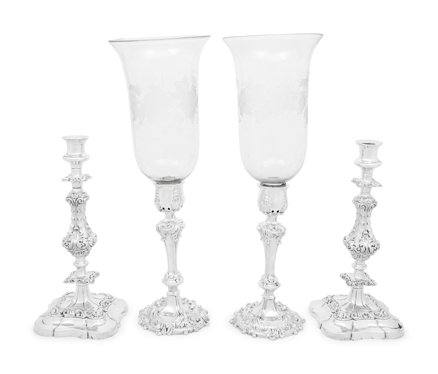Two Pairs of Silver-Plate Candlesticks